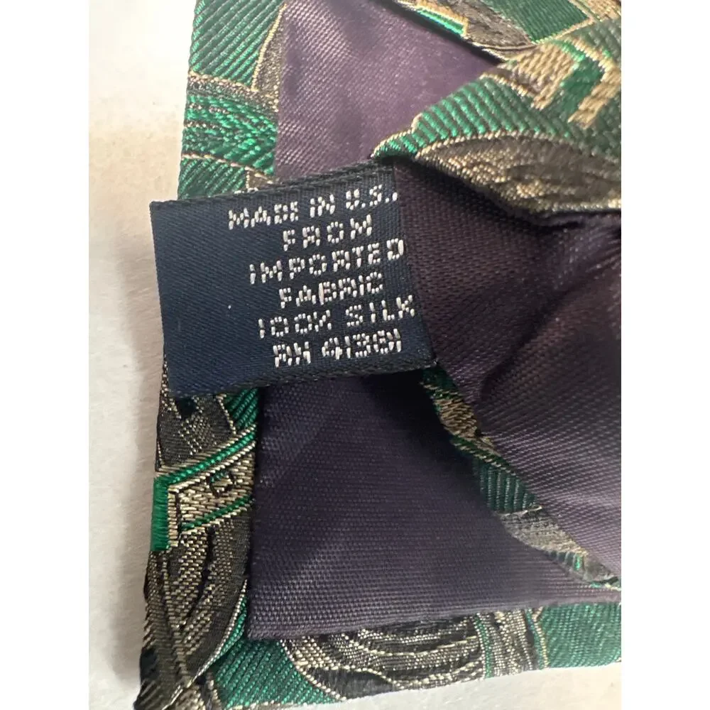 vintage Polo Ralph Lauren horseshoe print jacquard silk green tie
